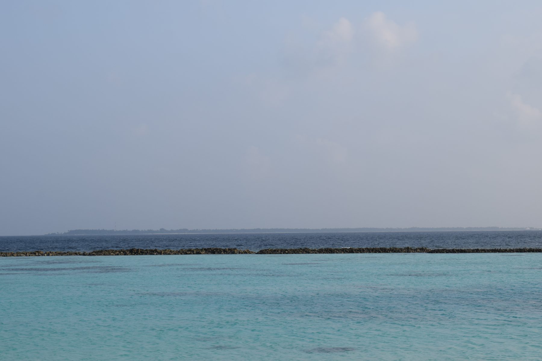View of Dhigurah Island, the long island of South Ari Atoll, Maldives