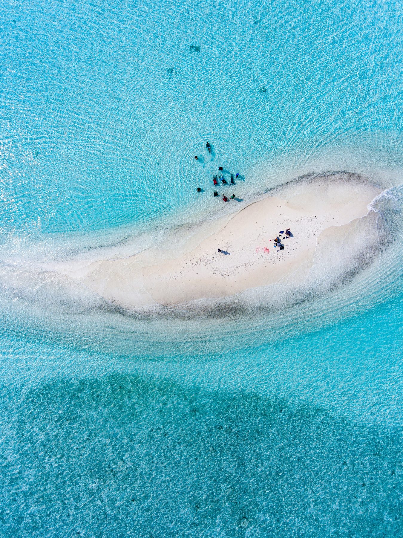 Aerial view of a sandbank near Guraidhoo Island, South Male Atoll, Maldives