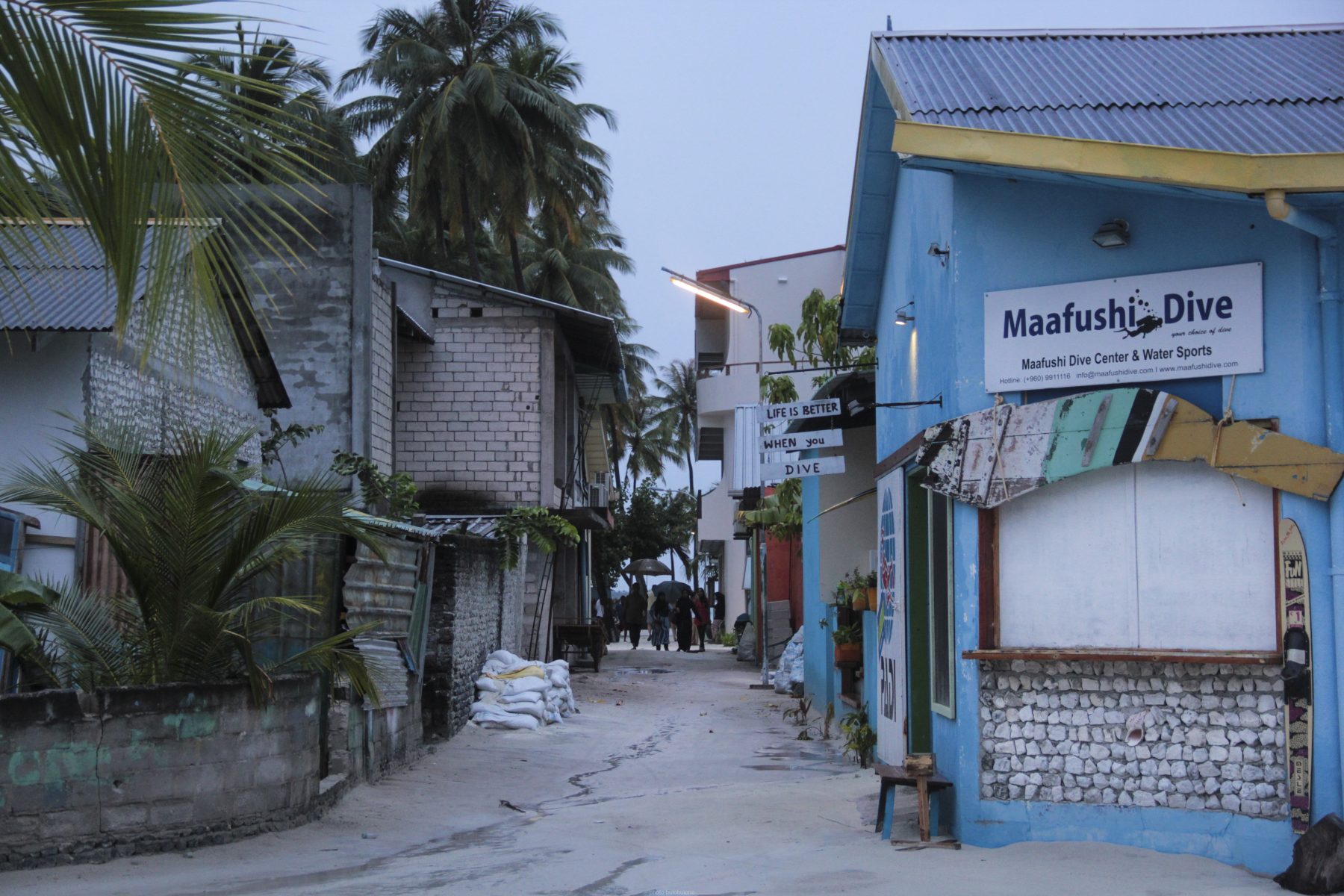 Village road on Maafushi Island, Kaafu Atoll, Maldives